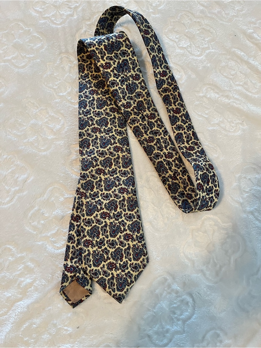 Stuart Hughes Classic Men's Paisley Silk Tie in Cream and Navy